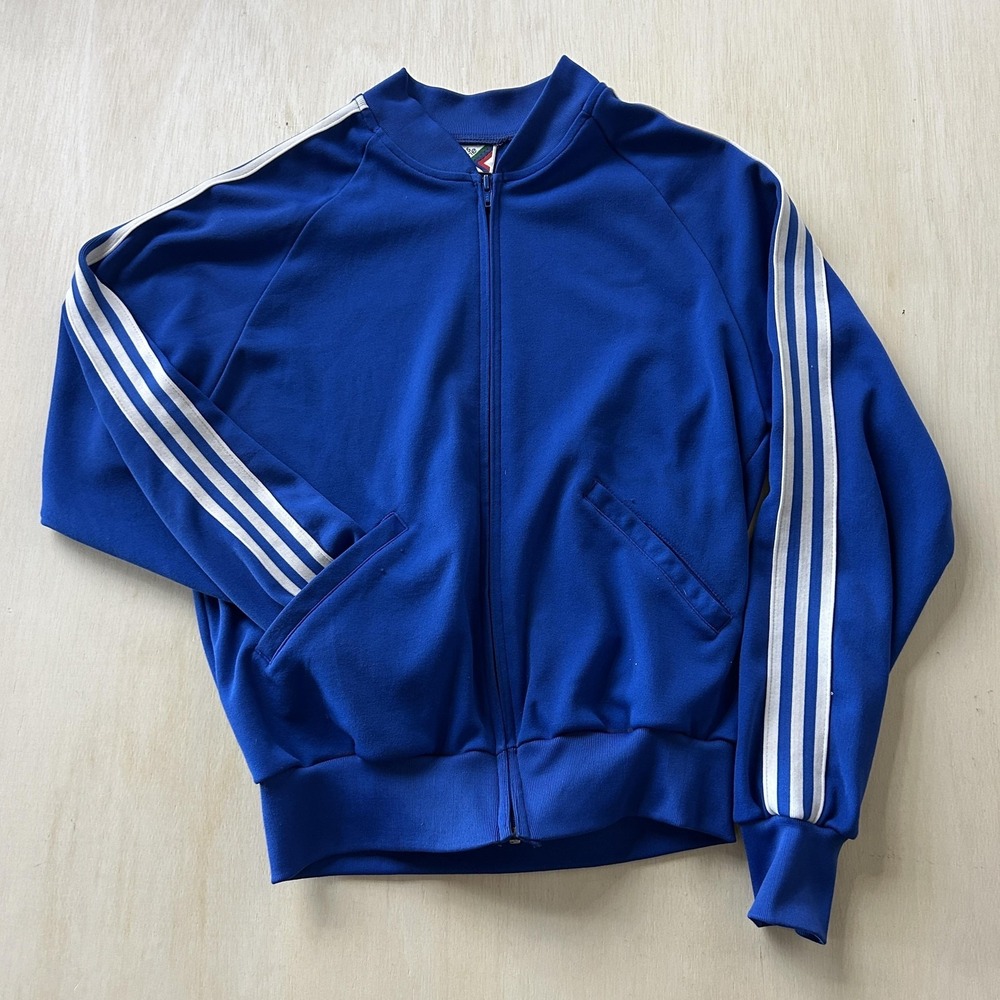Vintage Sports Scene Size Small Blue Full Zip Stripe Athletic Track Jacket